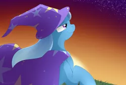 Size: 3455x2333 | Tagged: safe, artist:mercurycraft7, derpibooru import, trixie, pony, unicorn, female, mare, shooting star, solo, stars, twilight (astronomy)