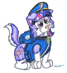 Size: 1290x1395 | Tagged: artist:silversimba01, chase (paw patrol), clothes, collie, derpibooru import, dog, fanart, female, littlest pet shop, parody, paw patrol, safe, solo, species swap, twilight barkle, twilight sparkle, uniform, zoe trent