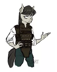 Size: 800x1009 | Tagged: safe, artist:lya, derpibooru import, octavia melody, anthro, earth pony, armor, bulletproof vest, colored, colored sketch, female, kezsüel, military, roleplay, rp, simple background, solo, white background