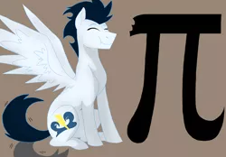 Size: 700x488 | Tagged: safe, artist:colourstrike, derpibooru import, soarin', pegasus, pony, cute, eating, male, pi, pie, pun, sitting, soarinbetes, solo, spread wings, stallion, that pony sure does love pies, wingboner, wings, π