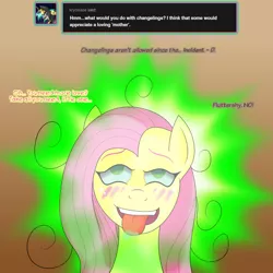 Size: 850x850 | Tagged: safe, artist:tdarkchylde, derpibooru import, fluttershy, ahegao, fluttershy's nursery, mind control, offscreen character, open mouth, solo, tongue out