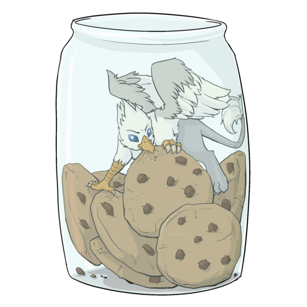 Size: 1024x1024 | Tagged: safe, artist:thekuto, derpibooru import, oc, oc:der, unofficial characters only, gryphon, cookie, food, micro, solo, that griffon sure "der"s love cookies