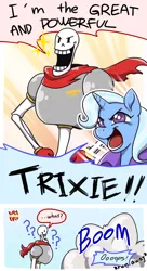 Size: 600x1100 | Tagged: safe, artist:norang94, derpibooru import, trixie, pony, unicorn, comic, crossover, female, mare, papyrus (undertale), the great and powerful papyrus, undertale