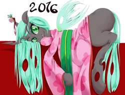 Size: 2246x1719 | Tagged: artist:nipa, bugbutt, butt, changeling, clothes, derpibooru import, face down ass up, kimono (clothing), plot, queen chrysalis, safe, solo