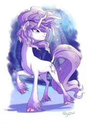 Size: 2480x3507 | Tagged: safe, artist:yulyeen, derpibooru import, tree of harmony, oc, oc:harmony (heilos), ponified, unofficial characters only, classical unicorn, pony, unicorn, cloven hooves, female, flower, flower in hair, flower in tail, leonine tail, looking up, mare, raised hoof, simple background, solo, unshorn fetlocks
