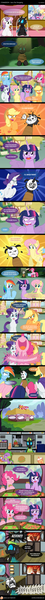 Size: 600x7923 | Tagged: safe, artist:ladyanidraws, derpibooru import, applejack, fluttershy, kevin (changeling), pinkie pie, rainbow dash, rarity, spike, sweetie belle, twilight sparkle, twilight sparkle (alicorn), alicorn, changeling, pony, angry, are you fucking kidding me, blushing, burger, chair, eyes closed, female, fffuuuuu, final fantasy, final fantasy vii, fire, food, frown, glare, hay burger, heart, hoof hold, mane six, mare, me gusta, meme, open mouth, party cannon, pointing, rage face, raisins, rope, sharp teeth, shivering, sitting, smiling, spread wings, sweat, sweatdrop, teeth, tied up, trollface, twilight burgkle, underhoof, wide eyes, wings, yao ming