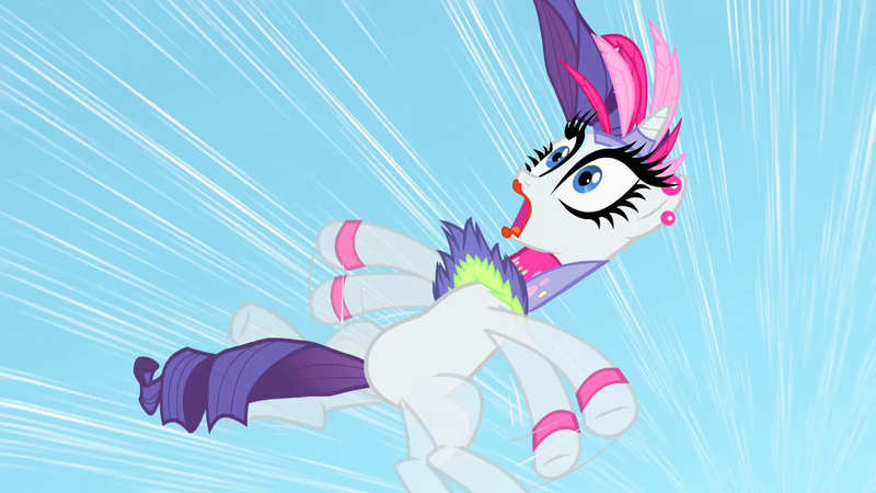 Size: 1280x720 | Tagged: safe, derpibooru import, screencap, rarity, pony, unicorn, sonic rainboom (episode), falling, makeup, panicking, peril, solo