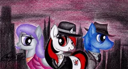 Size: 1024x558 | Tagged: artist:thechrispony, boardwalk empire, clothes, crossover, derpibooru import, fallout equestria, fallout equestria: project horizons, fanfic art, gangster, hat, oc, oc:blackjack, oc:morning glory (project horizons), oc:p-21, safe, suit, traditional art, unofficial characters only