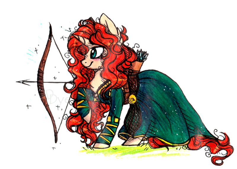 Size: 1732x1240 | Tagged: safe, artist:tenebristayga, derpibooru import, ponified, pony, archery, arrow, bow (weapon), bow and arrow, brave, disney, merida, simple background, solo, transparent background, weapon