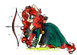 Size: 1732x1240 | Tagged: safe, artist:tenebristayga, derpibooru import, ponified, pony, archery, arrow, bow (weapon), bow and arrow, brave, disney, merida, simple background, solo, transparent background, weapon