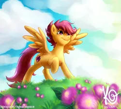 Size: 2896x2612 | Tagged: safe, artist:kgxspace, derpibooru import, scootaloo, pegasus, pony, cutie mark, female, flower, mare, older, smiling, solo, the cmc's cutie marks