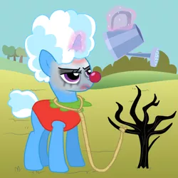 Size: 650x650 | Tagged: artist needed, source needed, semi-grimdark, derpibooru import, trixie, pony, unicorn, clown, dark comedy, doña livia arizmendi de lombardo, female, hanging (by neck), hilarious in hindsight, makeup, mare, noose, rope, running makeup, solo, suicide, tree, watering can