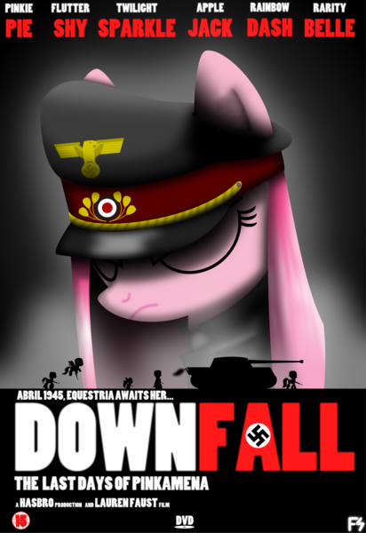 Size: 4105x5985 | Tagged: safe, artist:facelesssoles, derpibooru import, pinkie pie, ponified, pony, absurd resolution, downfall, movie poster, nazi, pinkamena diane pie, solo, swastika, tank (vehicle)