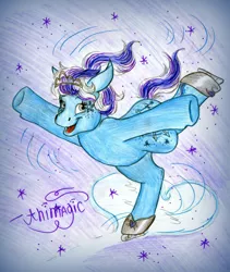 Size: 1478x1754 | Tagged: artist:animagicworld, derpibooru import, g3, ice skates, safe, snowflake (g3), solo, traditional art