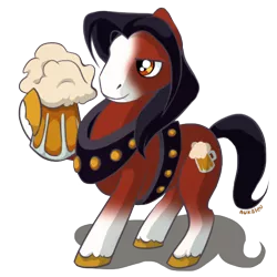 Size: 512x512 | Tagged: safe, artist:nukaleu, derpibooru import, oc, oc:buckweiser, unofficial characters only, clydesdale, alcohol, beer, blaze (coat marking), budweiser, coat markings, food, hoof hold, socks (coat marking), solo, st. louis crystal fair