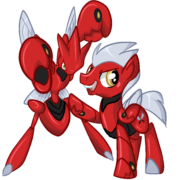 Size: 796x763 | Tagged: safe, artist:paintsplatter, derpibooru import, ponified, pony, scizor, pokémon, solo