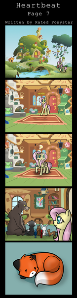 Size: 498x1912 | Tagged: safe, artist:meownimator, derpibooru import, angel bunny, fluttershy, harry, bear, bird, cat, ferret, fox, mouse, pegasus, pony, rabbit, squirrel, comic:heartbeat, animal, comic, fluttershy's cottage