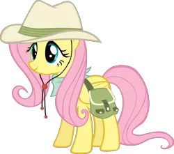 Size: 3000x2648 | Tagged: safe, artist:doctor-g, derpibooru import, fluttershy, three's a crowd, bag, bandana, clothes, explorer outfit, fedora, hat, saddle bag, simple background, solo, transparent background, vector