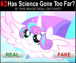 Size: 600x500 | Tagged: derpibooru import, has science gone too far?, meme, princess flurry heart, real or fake, safe, solo, spoiler:s06