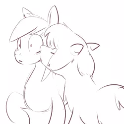 Size: 700x700 | Tagged: artist:goat train, derpibooru import, goat, kissing, monochrome, oc, oc:ida, oc:melody (paigescribe), raised hoof, safe, sketch, surprised, surprise kiss, unofficial characters only