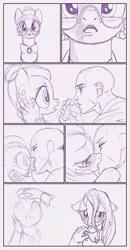 Size: 667x1280 | Tagged: suggestive, artist:pencils, derpibooru import, cloudy quartz, oc, oc:anon, human, pony, comic:anon's pie adventure, adoraquartz, anon gets all the mares, comic, cute, female, human on pony action, infidelity, interspecies, kissing, loose hair, milf, sketch, stupid sexy cloudy quartz, wip