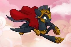 Size: 2269x1500 | Tagged: safe, artist:kez, derpibooru import, oc, oc:rome silvanus, unofficial characters only, pegasus, pony, armor, helmet, male, multicolored hair, ponified (card game), solo, stallion, wings