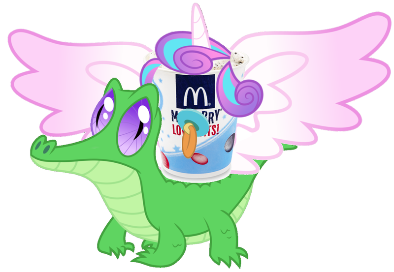 Size: 1134x784 | Tagged: artist:red4567, derpibooru import, edit, food riding gummy, gummy, joke, mcdonald's, mcflurry, pacifier, princess flurry heart, princess mcflurry, pun, safe, spoiler:s06, visual pun, wat