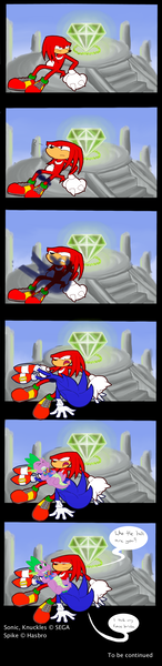 Size: 1024x4216 | Tagged: absurd resolution, artist:penguin04, comic, crossover, derpibooru import, knuckles the echidna, master emerald, safe, sonic the hedgehog, sonic the hedgehog (series), spike, vulgar