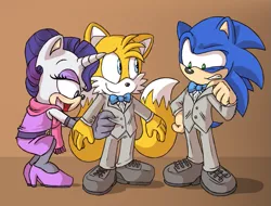 Size: 733x558 | Tagged: anthro, artist:atomiclance, crossover, dead source, derpibooru import, group, miles "tails" prower, mobian, plantigrade anthro, rarity, safe, sonicified, sonic the hedgehog, sonic the hedgehog (series)