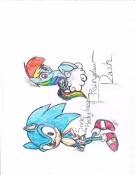 Size: 2550x3300 | Tagged: artist:spectra-the-hedgehog, crossover, derpibooru import, rainbow dash, safe, sideways image, sonic the hedgehog, sonic the hedgehog (series), traditional art