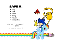 Size: 2232x1652 | Tagged: adventure time, angry birds, artist:world-dominashunxd, crossover, derpibooru import, jake the dog, nyan cat, pikachu, pokémon, rainbow dash, red bird, safe, simple background, sonic the hedgehog, sonic the hedgehog (series), text, transparent background