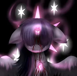 Size: 1350x1330 | Tagged: grimdark, artist:phoenixnyshes, derpibooru import, twilight sparkle, twilight sparkle (alicorn), alicorn, pony, blood, broken horn, female, horn, mare, solo