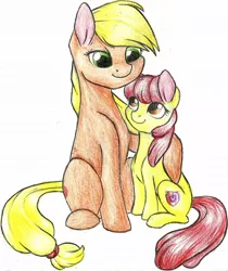 Size: 866x1030 | Tagged: apple bloom, applejack, artist:twixyamber, cutie mark, derpibooru import, female, safe, siblings, sisters, the cmc's cutie marks, traditional art