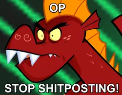 Size: 962x749 | Tagged: artist:queencold, caption, derpibooru import, dragon, garble, image macro, it's time to stop posting, meme, reaction image, safe, solo, teenaged dragon, text, vulgar