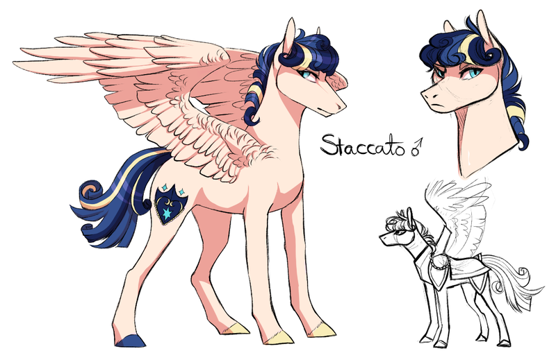 Size: 1175x762 | Tagged: safe, artist:zetapold, derpibooru import, oc, oc:staccato, oc:staccato dell'amore, unofficial characters only, pegasus, pony, curly hair, male, offspring, parent:princess cadance, parent:shining armor, parents:shiningcadance, reference sheet, stallion, standing