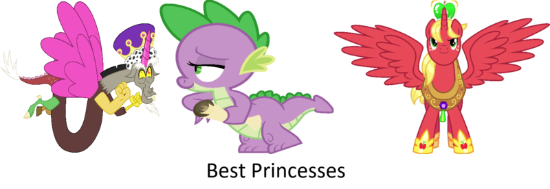 Size: 1564x540 | Tagged: safe, derpibooru import, big macintosh, discord, spike, alicorn, pony, do princesses dream of magic sheep, princess spike (episode), twilight's kingdom, best princess, wrong aspect ratio