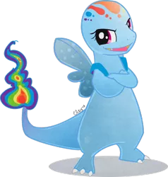 Size: 900x947 | Tagged: artist:ellisarts, charmander, charmbow dash, derpibooru import, fusion, pokefied, pokémon, rainbow dash, rainbow fire, safe, simple background, solo, species swap, transparent background, vector