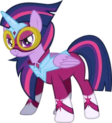 Size: 6000x6593 | Tagged: safe, artist:byteslice, derpibooru import, masked matter-horn, twilight sparkle, twilight sparkle (alicorn), alicorn, pony, power ponies (episode), absurd resolution, female, goggles, looking at you, mare, power ponies, simple background, smiling, smirk, solo, spandex, transparent background, vector