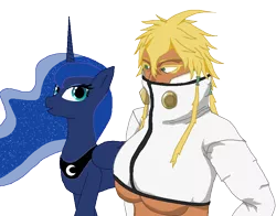 Size: 890x698 | Tagged: artist:unbiased philosopher, bleach (manga), breasts, crossover, derpibooru import, female, princess luna, safe, simple background, talking, tier harribel, transparent background, walking