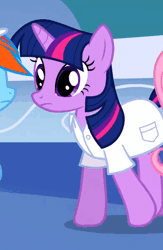 Size: 292x449 | Tagged: safe, derpibooru import, screencap, fluttershy, rainbow dash, twilight sparkle, pony, unicorn, sonic rainboom (episode), animated, clothes, cropped, everyday i'm shufflin', hat, party soft, unicorn twilight