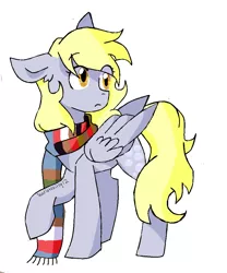 Size: 819x985 | Tagged: safe, artist:scarletskitty12, derpibooru import, derpy hooves, pegasus, pony, clothes, female, fourth doctor's scarf, mare, scarf, simple background, solo