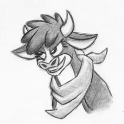 Size: 1000x1000 | Tagged: arizona cow, artist:geminishadows, community related, cow, derpibooru import, grayscale, monochrome, safe, solo, them's fightin' herds, traditional art