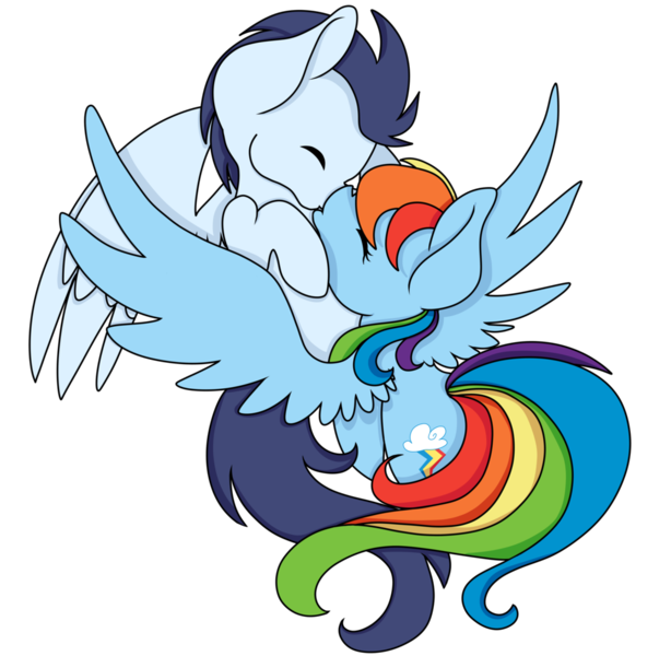 Size: 1024x1000 | Tagged: safe, artist:cutepencilcase, derpibooru import, rainbow dash, soarin', pony, backwards cutie mark, female, kissing, male, shipping, soarindash, straight