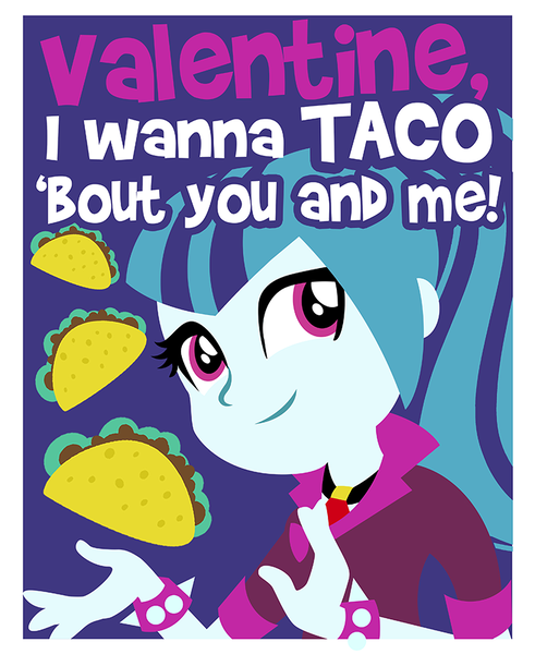 Size: 736x900 | Tagged: safe, artist:pixelkitties, derpibooru import, sonata dusk, equestria girls, food, holiday, pun, solo, sonataco, taco, valentine, valentine's day