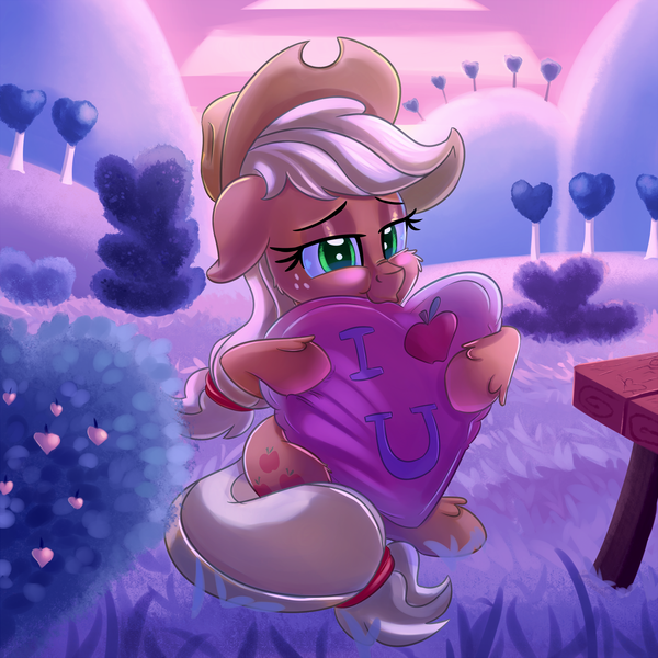 Size: 2000x2000 | Tagged: safe, artist:discorded, derpibooru import, applejack, earth pony, pony, female, freckles, hat, heart, hearts and hooves day, holiday, mare, solo, valentine's day