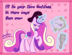 Size: 994x772 | Tagged: arrow, artist:jacksterqueen, ask-dominatrix-cadance, bow and arrow, bow (weapon), derpibooru import, dominatrix, female, hat, heart, holiday, princess cadance, solo, solo female, suggestive, valentine, valentine's day, weapon