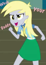 Size: 480x674 | Tagged: safe, derpibooru import, derpy hooves, equestria girls, solo, text, who's your daddy, wrong gender