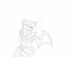 Size: 1024x802 | Tagged: anthro, artist:onewingeddash, crossover, crossover shipping, derpibooru import, kissing, monochrome, rarity, rouge the bat, safe, shipping, sonic the hedgehog (series), traditional art, watermark