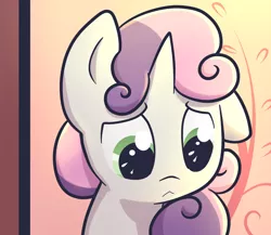 Size: 1150x1000 | Tagged: :<, artist:spikedmauler, cute, derpibooru import, diasweetes, disappointed, go ask sweetie belle, looking down, safe, solo, sweetie belle, unsure