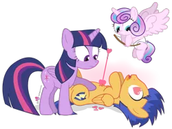 Size: 963x725 | Tagged: safe, artist:dm29, derpibooru import, flash sentry, princess flurry heart, twilight sparkle, spoiler:s06, arrow, bow (weapon), bow and arrow, cupid, cute, dead, diaper, flurrybetes, flying, frown, heart, heart eyes, holiday, open mouth, simple background, spread wings, tongue out, transparent background, trio, valentine's day, weapon, wingding eyes, wings